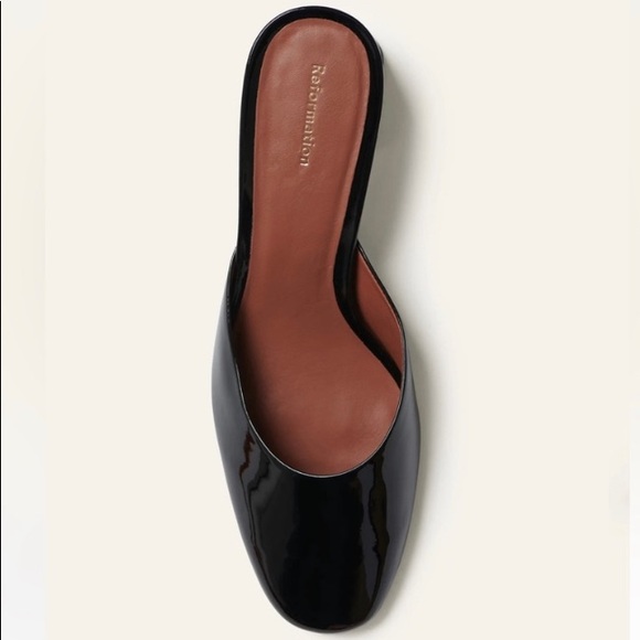 Reformation Marina Block Heel Mules - Black Patent - Picture 3 of 8
